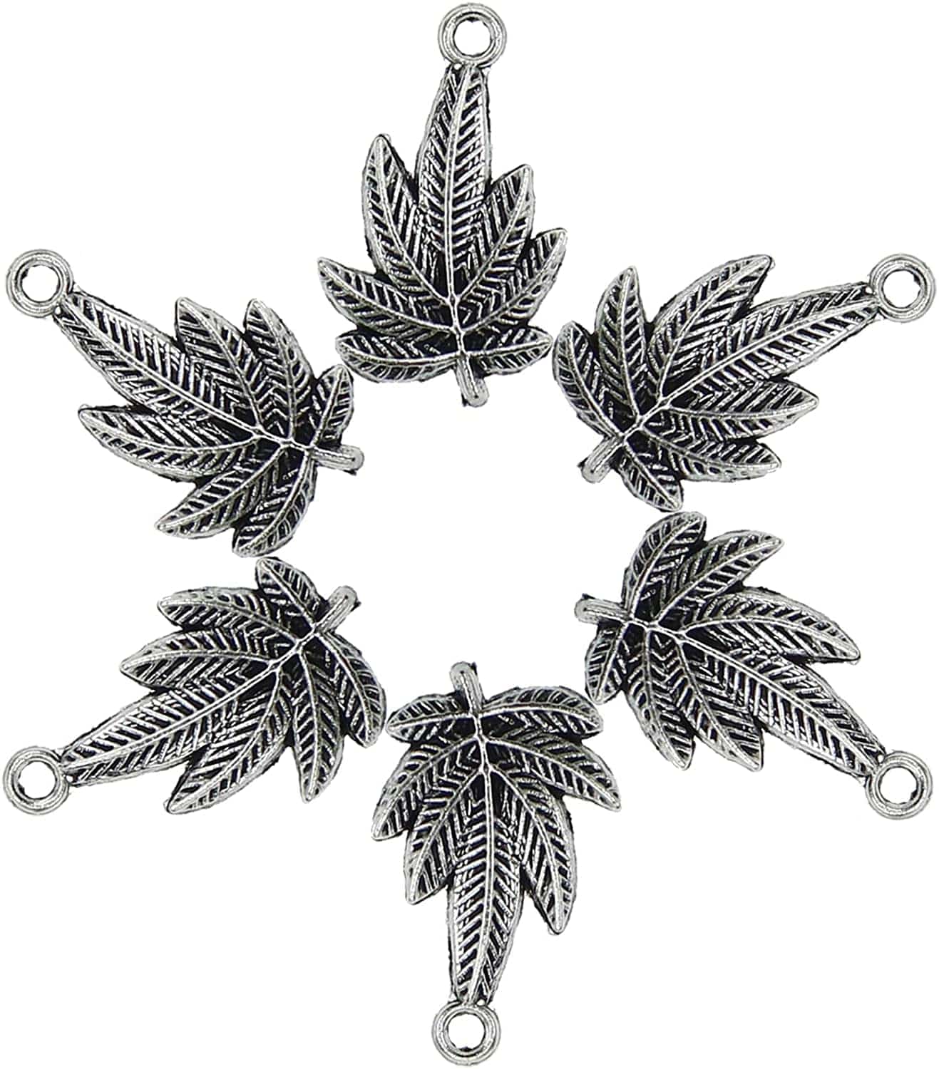 60 Pieces Antique Silver Pewter Marijuana Leaf Charm Zinc Alloy Marijuana Leaf Pendant for Jewelry Making