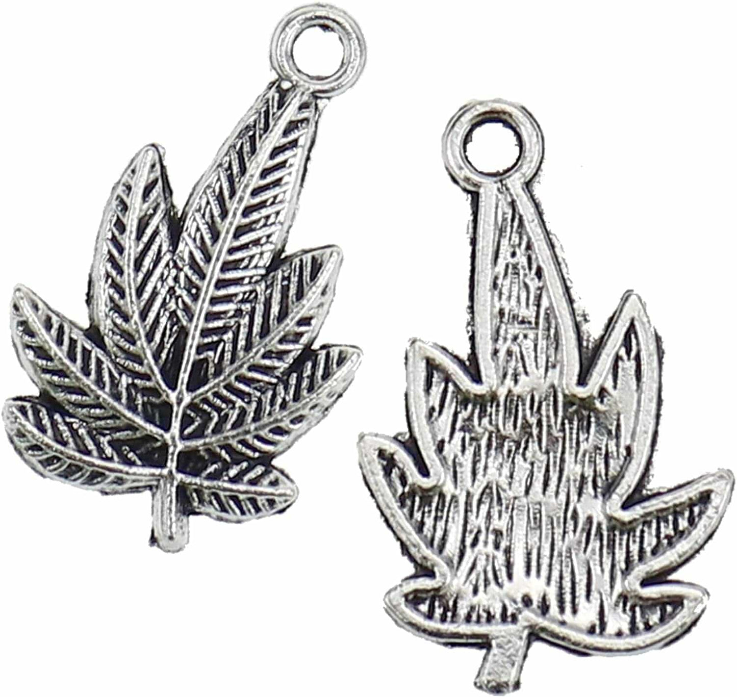 60 Pieces Antique Silver Pewter Marijuana Leaf Charm Zinc Alloy Marijuana Leaf Pendant for Jewelry Making