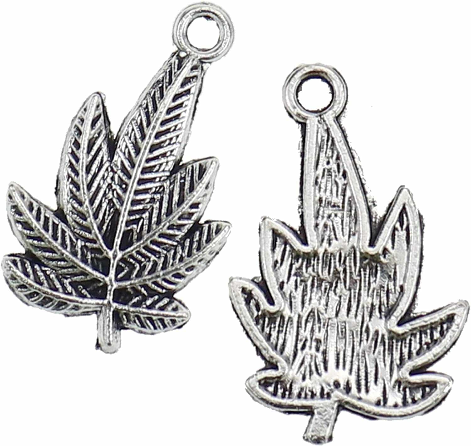 60 Pieces Antique Silver Pewter Marijuana Leaf Charm Zinc Alloy Marijuana Leaf Pendant for Jewelry Making
