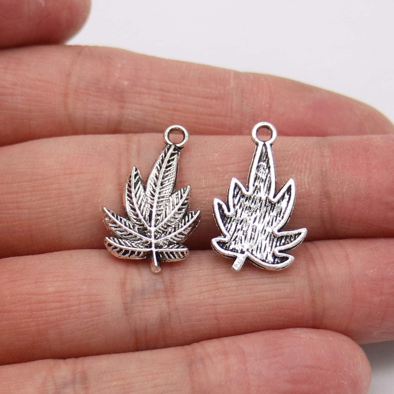 60 Pieces Antique Silver Pewter Marijuana Leaf Charm Zinc Alloy Marijuana Leaf Pendant for Jewelry Making