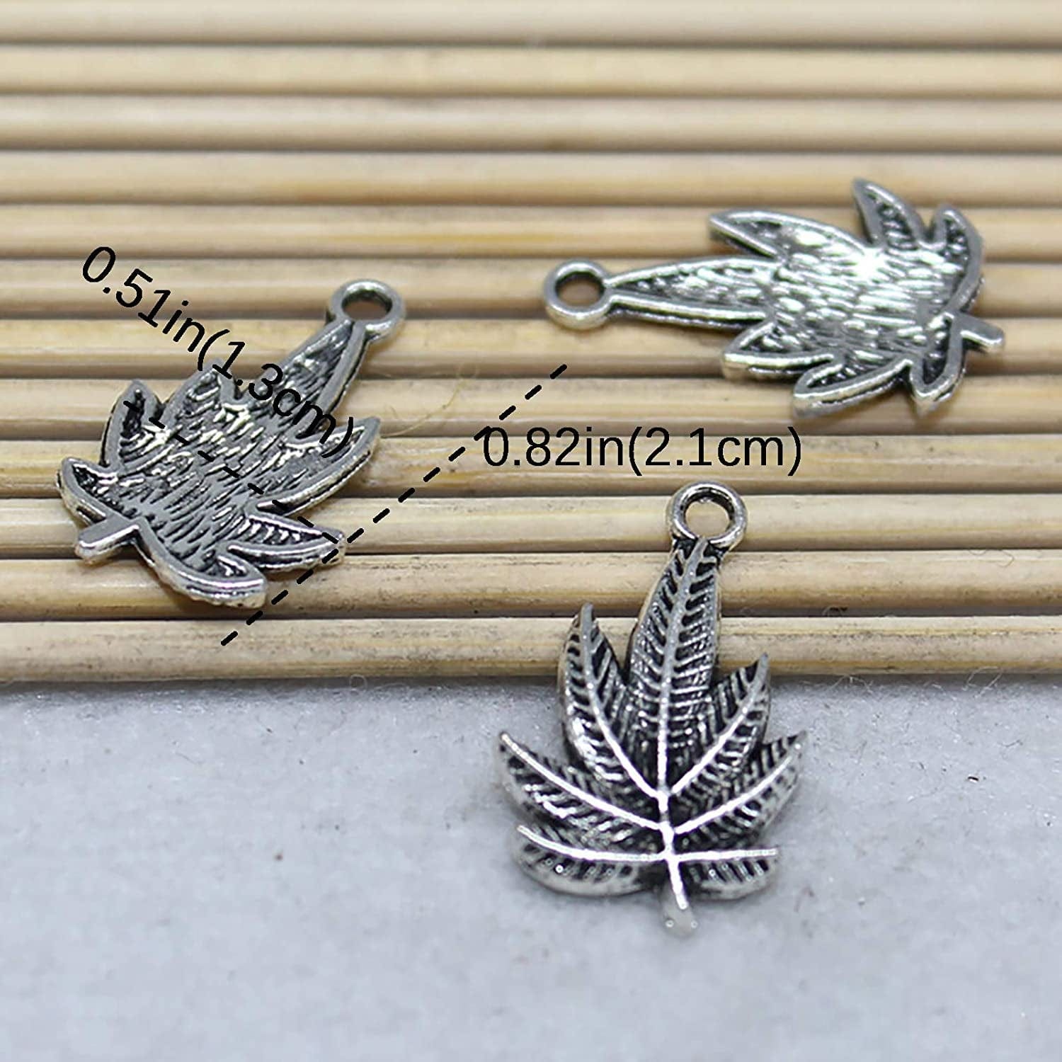 60 Pieces Antique Silver Pewter Marijuana Leaf Charm Zinc Alloy Marijuana Leaf Pendant for Jewelry Making