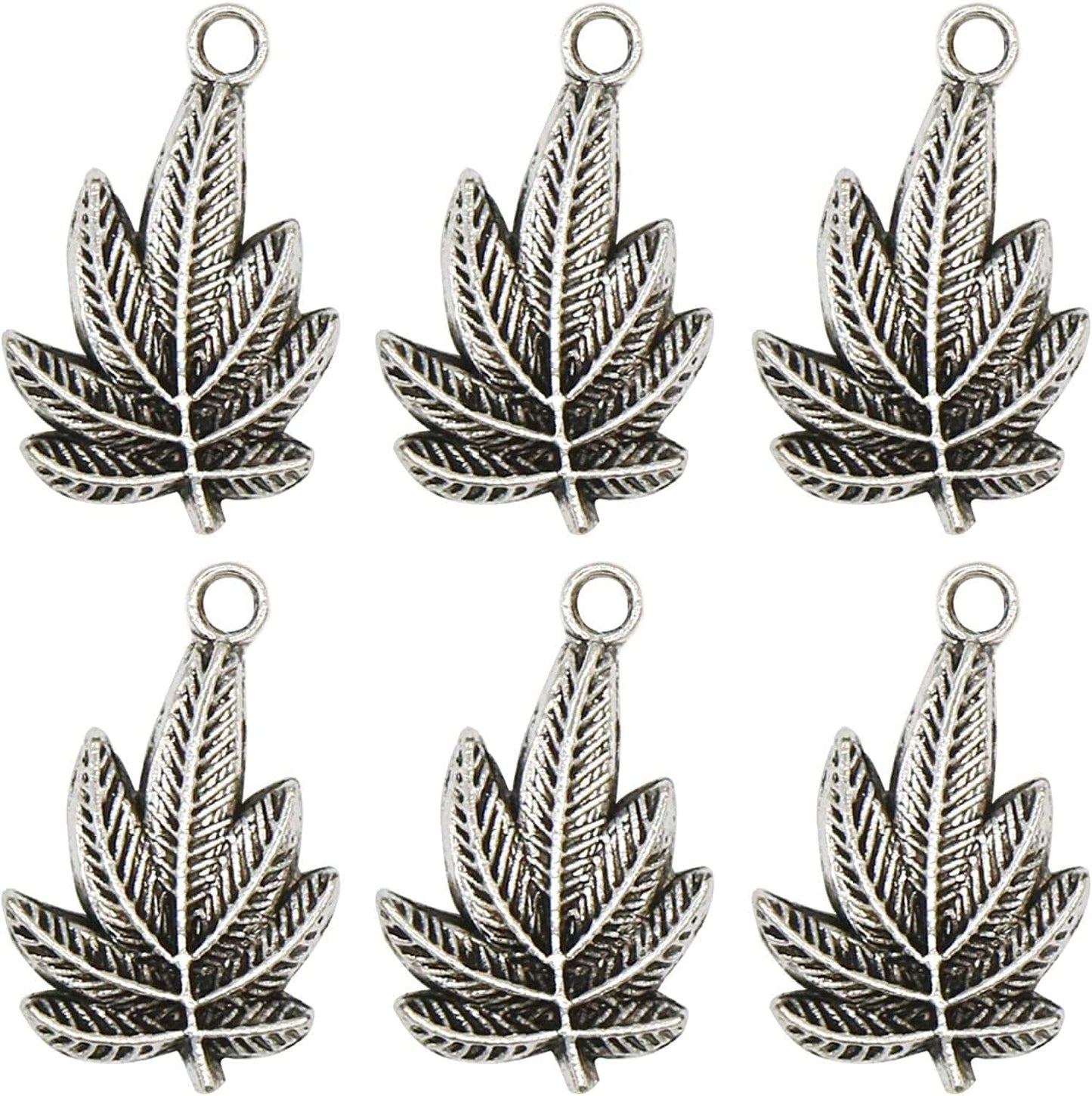 60 Pieces Antique Silver Pewter Marijuana Leaf Charm Zinc Alloy Marijuana Leaf Pendant for Jewelry Making