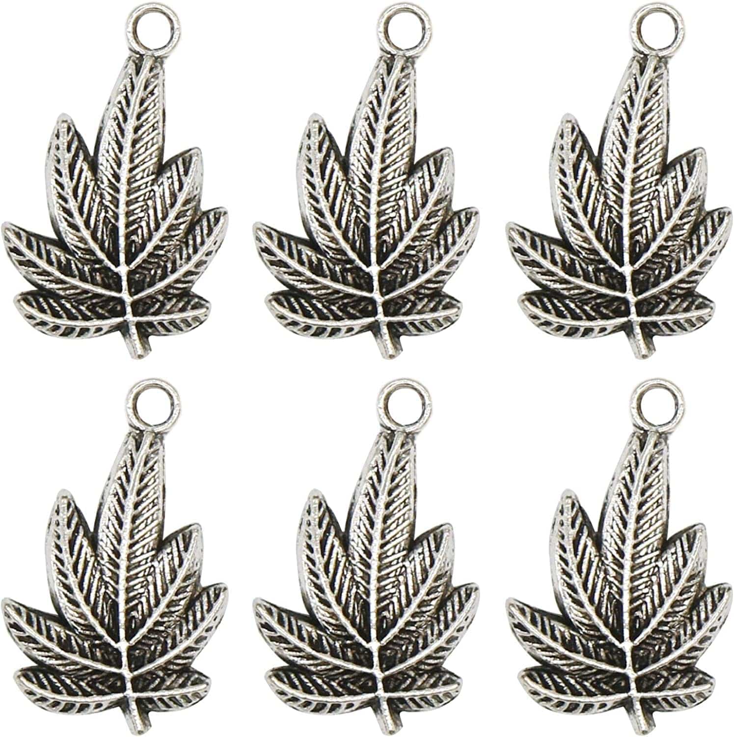 60 Pieces Antique Silver Pewter Marijuana Leaf Charm Zinc Alloy Marijuana Leaf Pendant for Jewelry Making