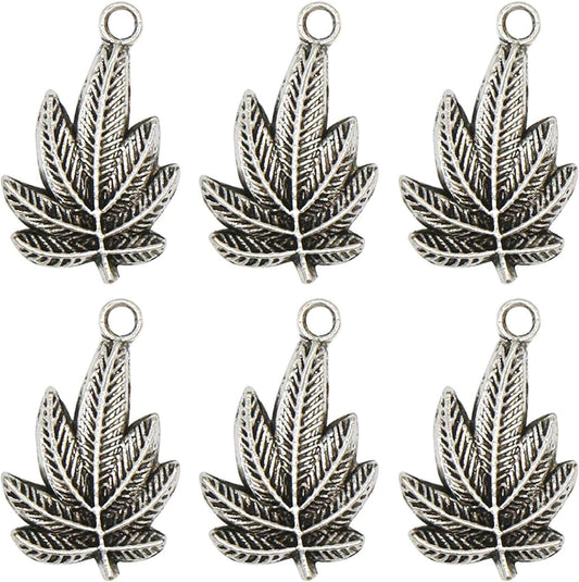 60 Pieces Antique Silver Pewter Marijuana Leaf Charm Zinc Alloy Marijuana Leaf Pendant for Jewelry Making