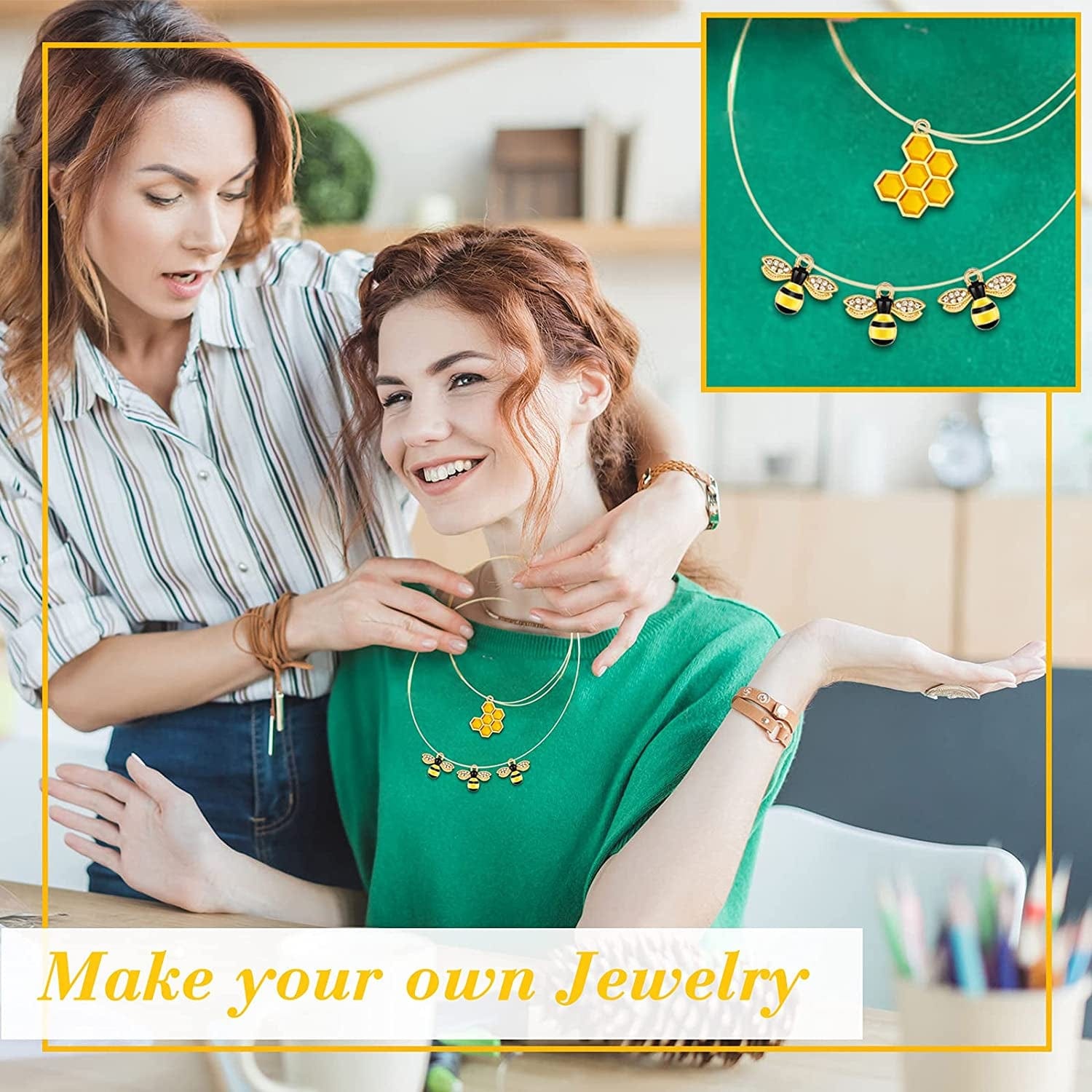 60 Pieces Bee Charms Pendant Rhinestone Alloy Enamel Honeycomb Charms Jewelry Making Pendants Charms for DIY Craft, Earring, Necklace and Bracelet