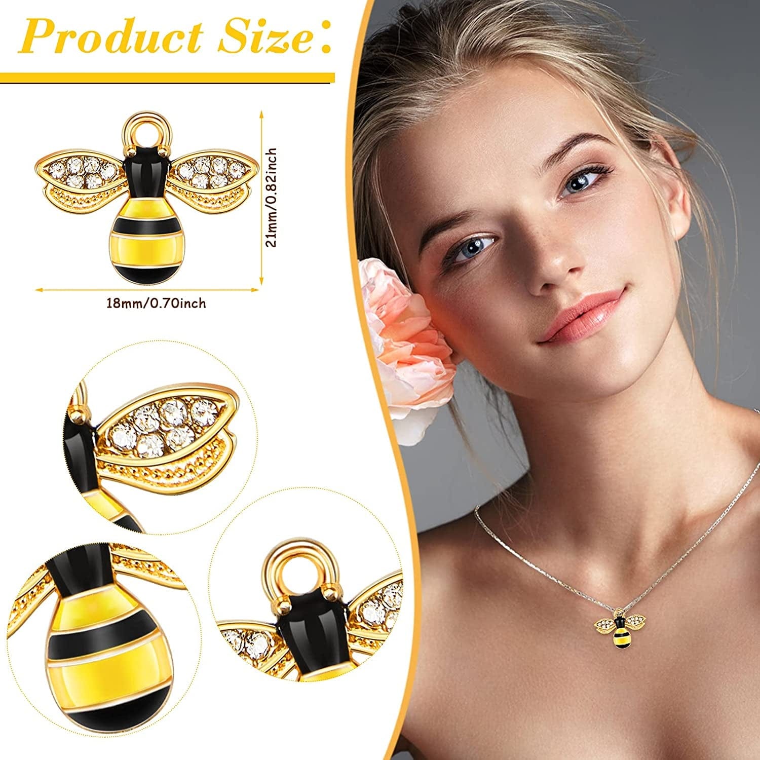 60 Pieces Bee Charms Pendant Rhinestone Alloy Enamel Honeycomb Charms Jewelry Making Pendants Charms for DIY Craft, Earring, Necklace and Bracelet