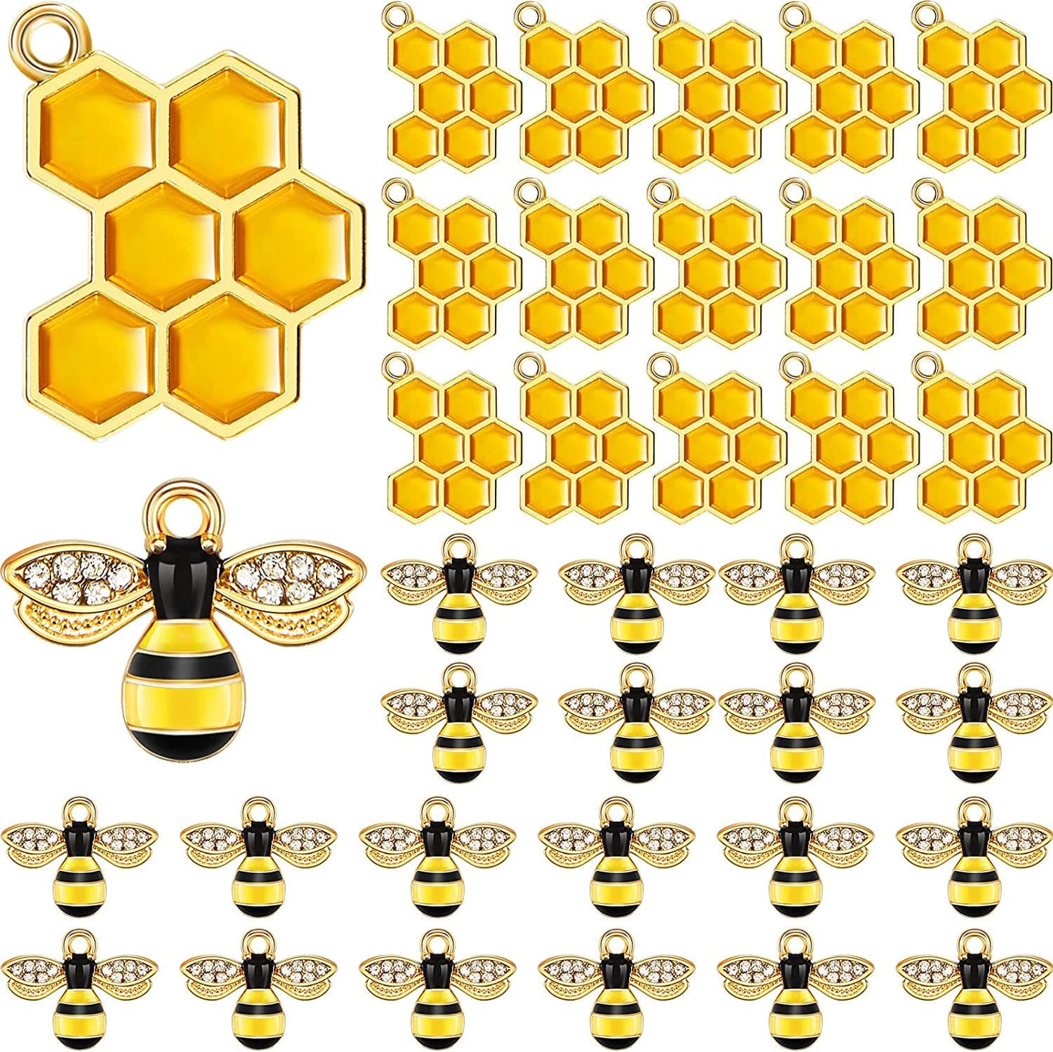 60 Pieces Bee Charms Pendant Rhinestone Alloy Enamel Honeycomb Charms Jewelry Making Pendants Charms for DIY Craft, Earring, Necklace and Bracelet