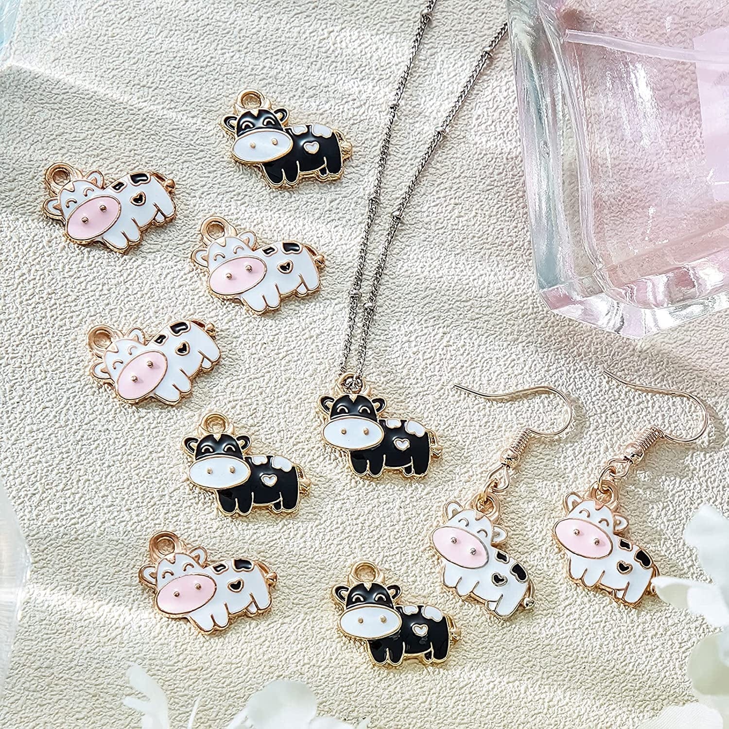 60 Pieces Cow Charms Colorful Animal Metal Charms DIY Cute Cow Enamel Pendants Cow Alloy Charms for Earring Necklace Bracelet Key Chain Jewelry Crafts, Including Black Cow and White Cow Styles