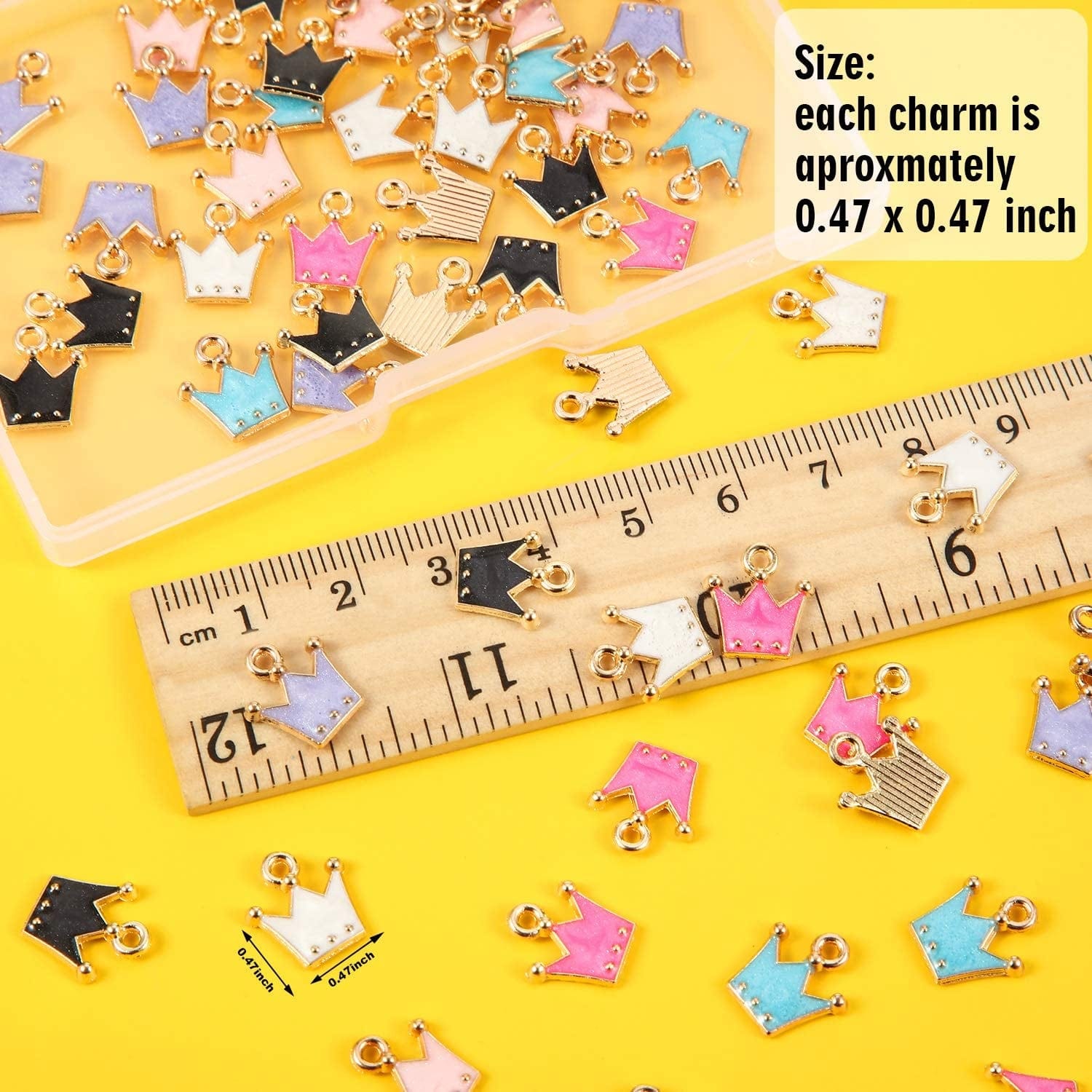 60 Pieces Enamel Crown Charms Mixed Color Zinc Alloy Enamel Mini Crown Charms Gold Plated Enamel Pendants Necklace Bracelet Charms Pendant for DIY Necklaces Bracelets Jewelry Making
