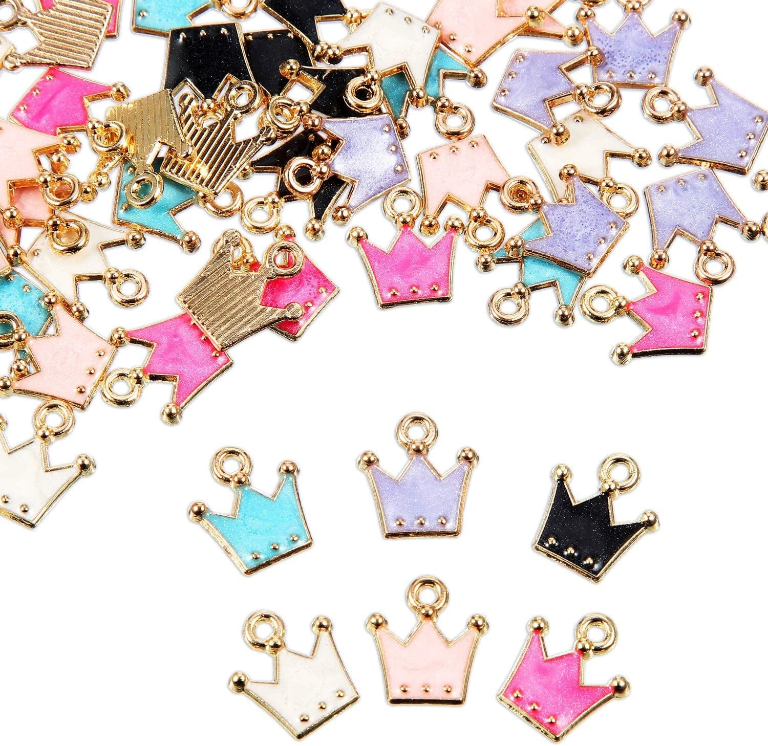 60 Pieces Enamel Crown Charms Mixed Color Zinc Alloy Enamel Mini Crown Charms Gold Plated Enamel Pendants Necklace Bracelet Charms Pendant for DIY Necklaces Bracelets Jewelry Making