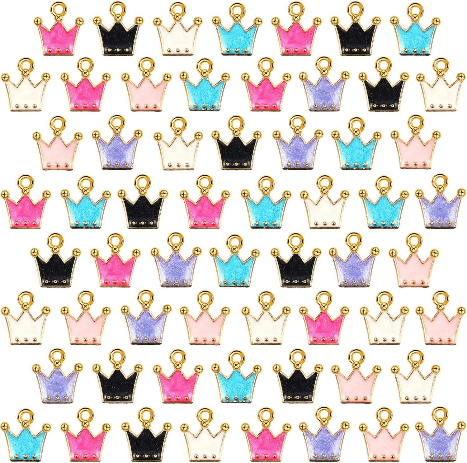60 Pieces Enamel Crown Charms Mixed Color Zinc Alloy Enamel Mini Crown Charms Gold Plated Enamel Pendants Necklace Bracelet Charms Pendant for DIY Necklaces Bracelets Jewelry Making
