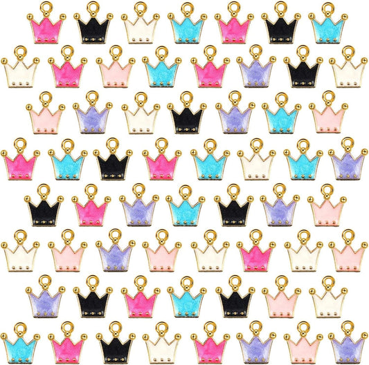 60 Pieces Enamel Crown Charms Mixed Color Zinc Alloy Enamel Mini Crown Charms Gold Plated Enamel Pendants Necklace Bracelet Charms Pendant for DIY Necklaces Bracelets Jewelry Making