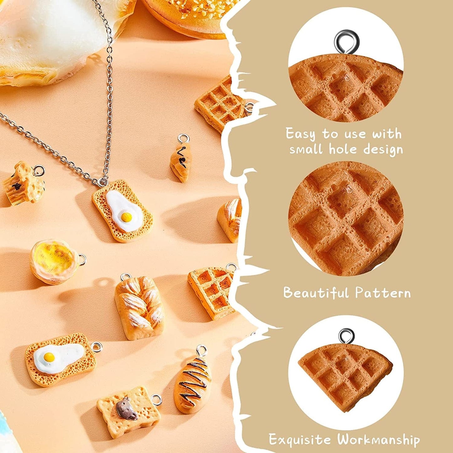 60 Pieces Handmade Simulation Food Bread Toast Pendant Charms Hanging Food Charms DIY Baking Charms for Earrings Imitation Resin Charms for Jewelry Making Necklace Earring Children Girls DIY Craft