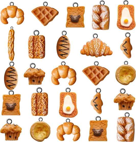 60 Pieces Handmade Simulation Food Bread Toast Pendant Charms Hanging Food Charms DIY Baking Charms for Earrings Imitation Resin Charms for Jewelry Making Necklace Earring Children Girls DIY Craft