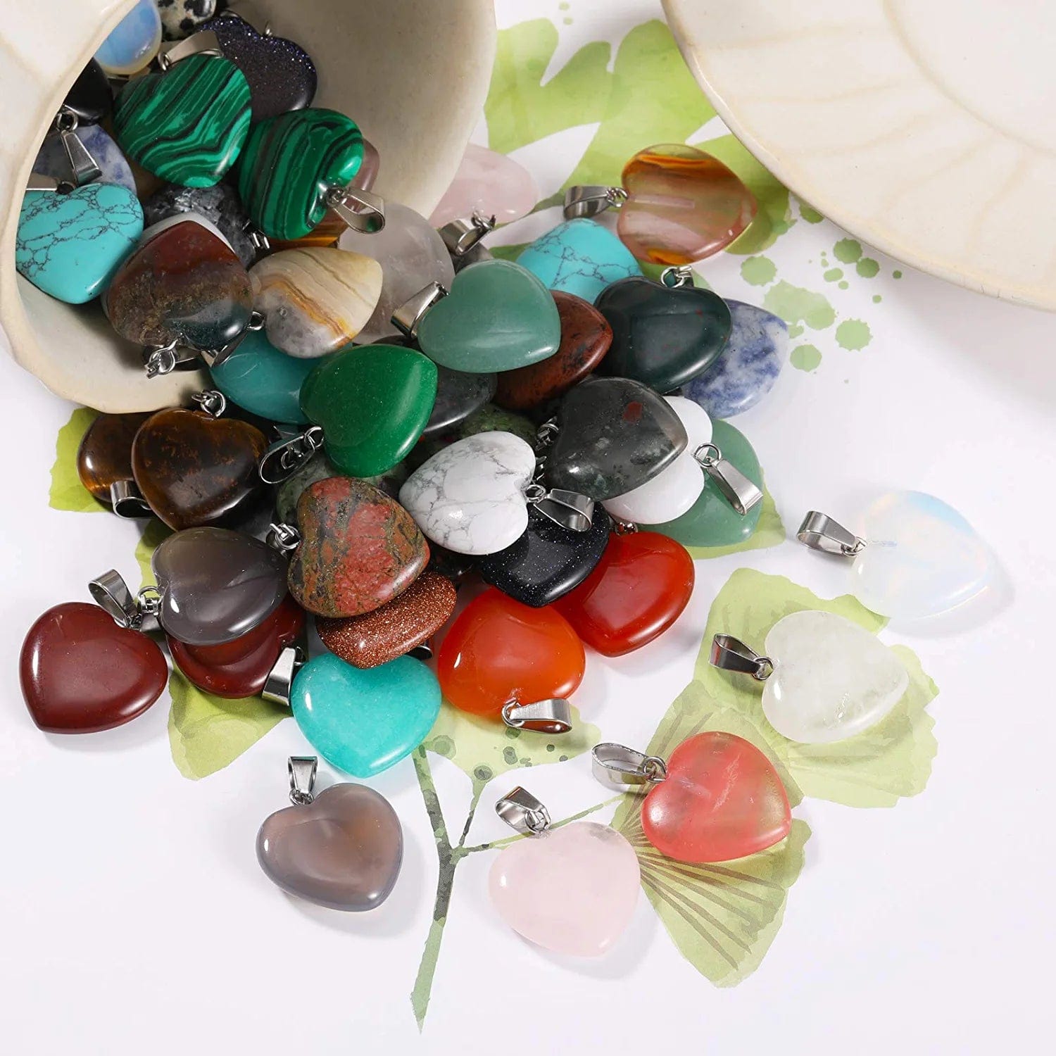 60 Pieces Heart Shaped Stone Pendants Chakra Beads DIY Crystal Charms DIY Stone Heart Pendants for Valentines Day DIY Jewelry Necklace Keychains Earring Crafts Supplies, Assorted Color