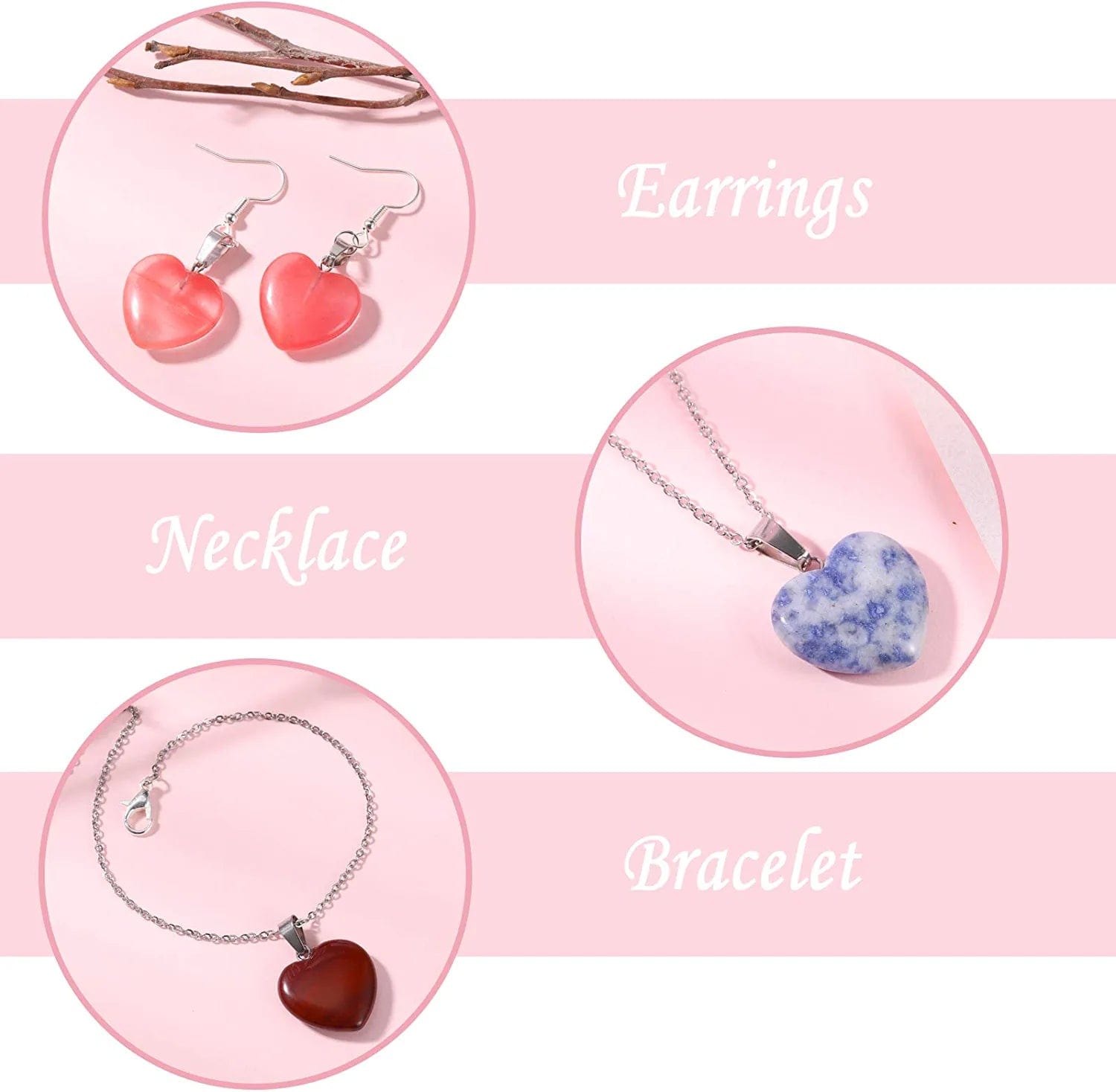 60 Pieces Heart Shaped Stone Pendants Chakra Beads DIY Crystal Charms DIY Stone Heart Pendants for Valentines Day DIY Jewelry Necklace Keychains Earring Crafts Supplies, Assorted Color