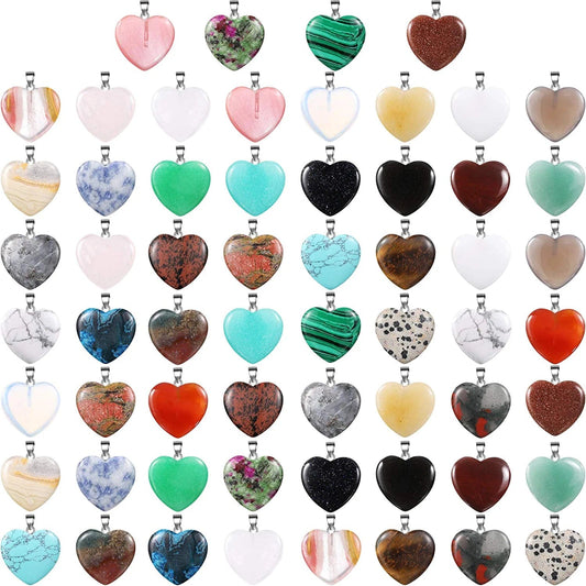 60 Pieces Heart Shaped Stone Pendants Chakra Beads DIY Crystal Charms DIY Stone Heart Pendants for Valentines Day DIY Jewelry Necklace Keychains Earring Crafts Supplies, Assorted Color