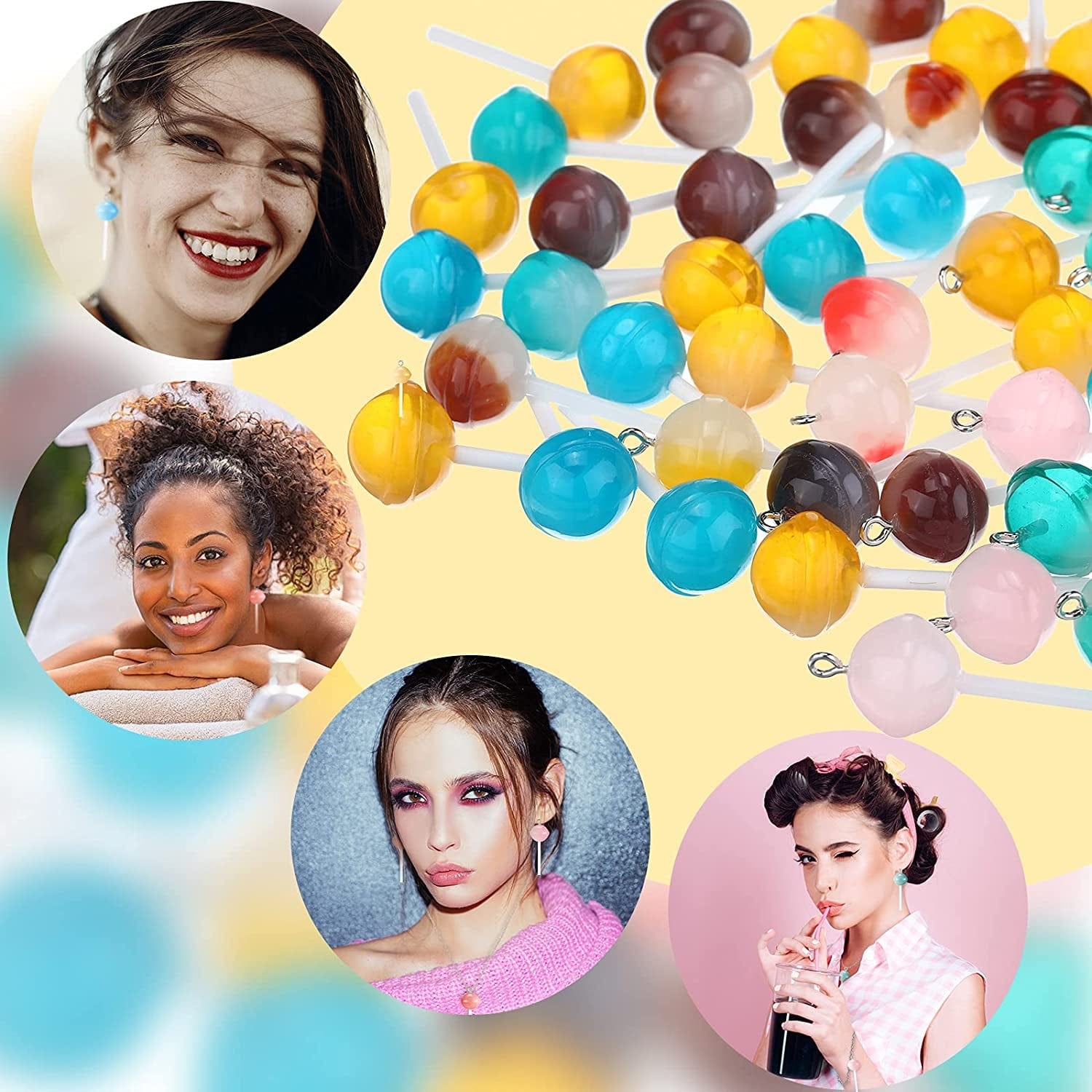 60 Pieces Lollipop Resin Charms Colorful Lollipop Charms Pendants with Hole Lollipop Earring Candy Slime Charms for Jewelry Making Earring Keychain Bracelet Anklet DIY Crafts