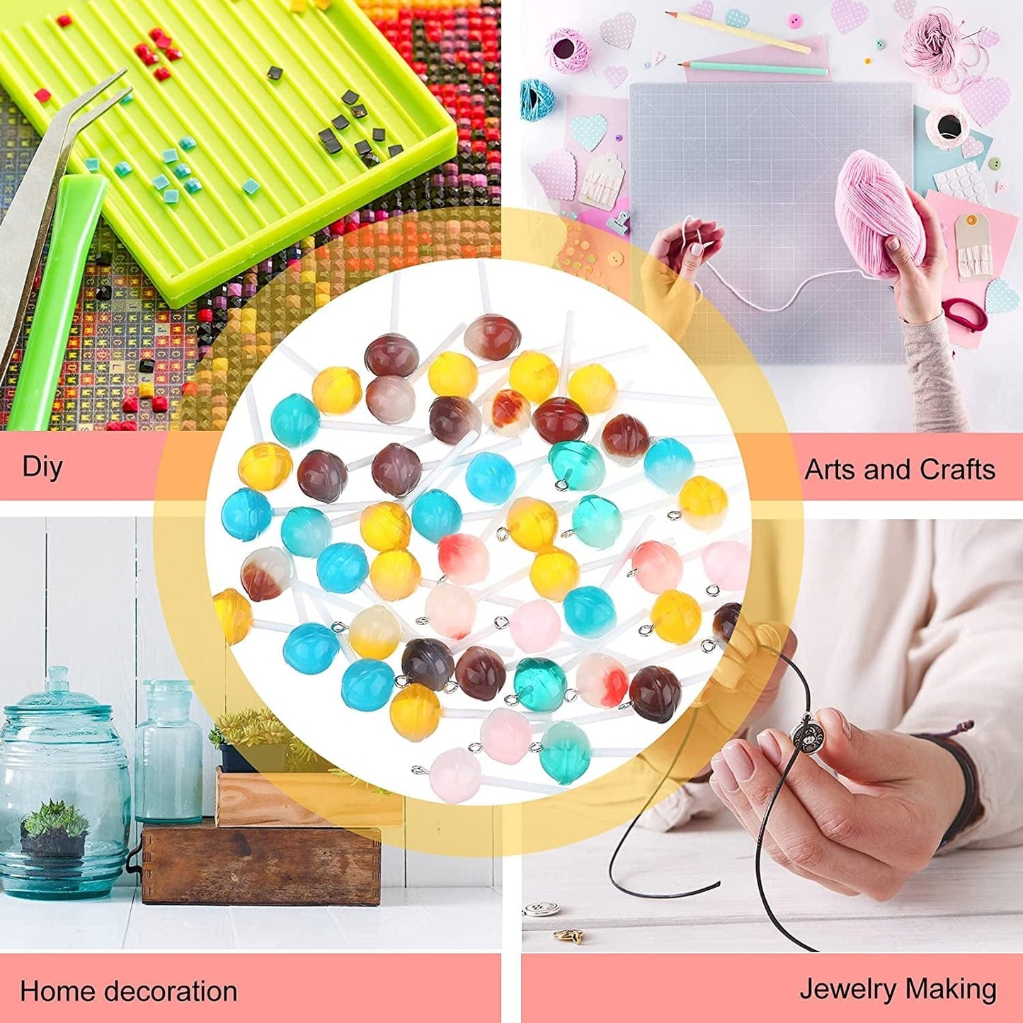 60 Pieces Lollipop Resin Charms Colorful Lollipop Charms Pendants with Hole Lollipop Earring Candy Slime Charms for Jewelry Making Earring Keychain Bracelet Anklet DIY Crafts