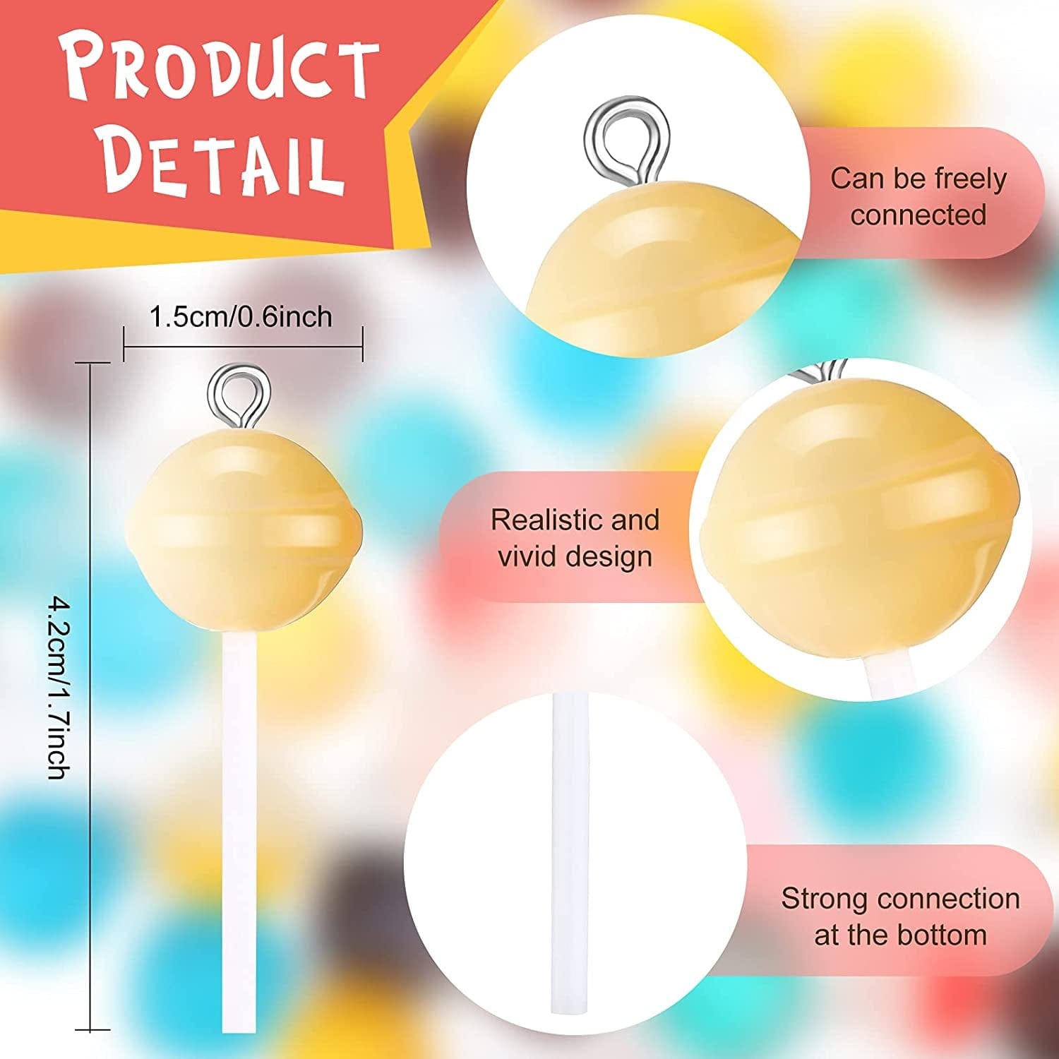 60 Pieces Lollipop Resin Charms Colorful Lollipop Charms Pendants with Hole Lollipop Earring Candy Slime Charms for Jewelry Making Earring Keychain Bracelet Anklet DIY Crafts