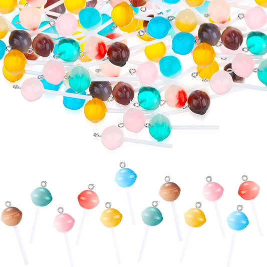 60 Pieces Lollipop Resin Charms Colorful Lollipop Charms Pendants with Hole Lollipop Earring Candy Slime Charms for Jewelry Making Earring Keychain Bracelet Anklet DIY Crafts