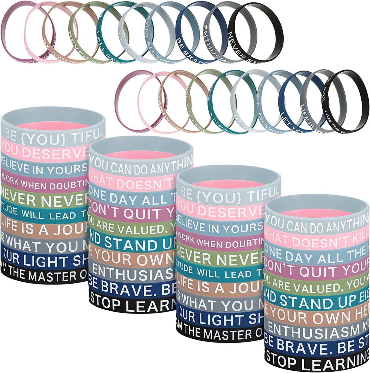 60 Pieces Motivational Quote Rubber Wristbands Colored Inspirational Silicone Bracelets Stretch Unisex Wristbands for Women Men Teen Gifts, 20 Styles Apparel & Accessories > Jewelry > Bracelets Sumind Retro Colors