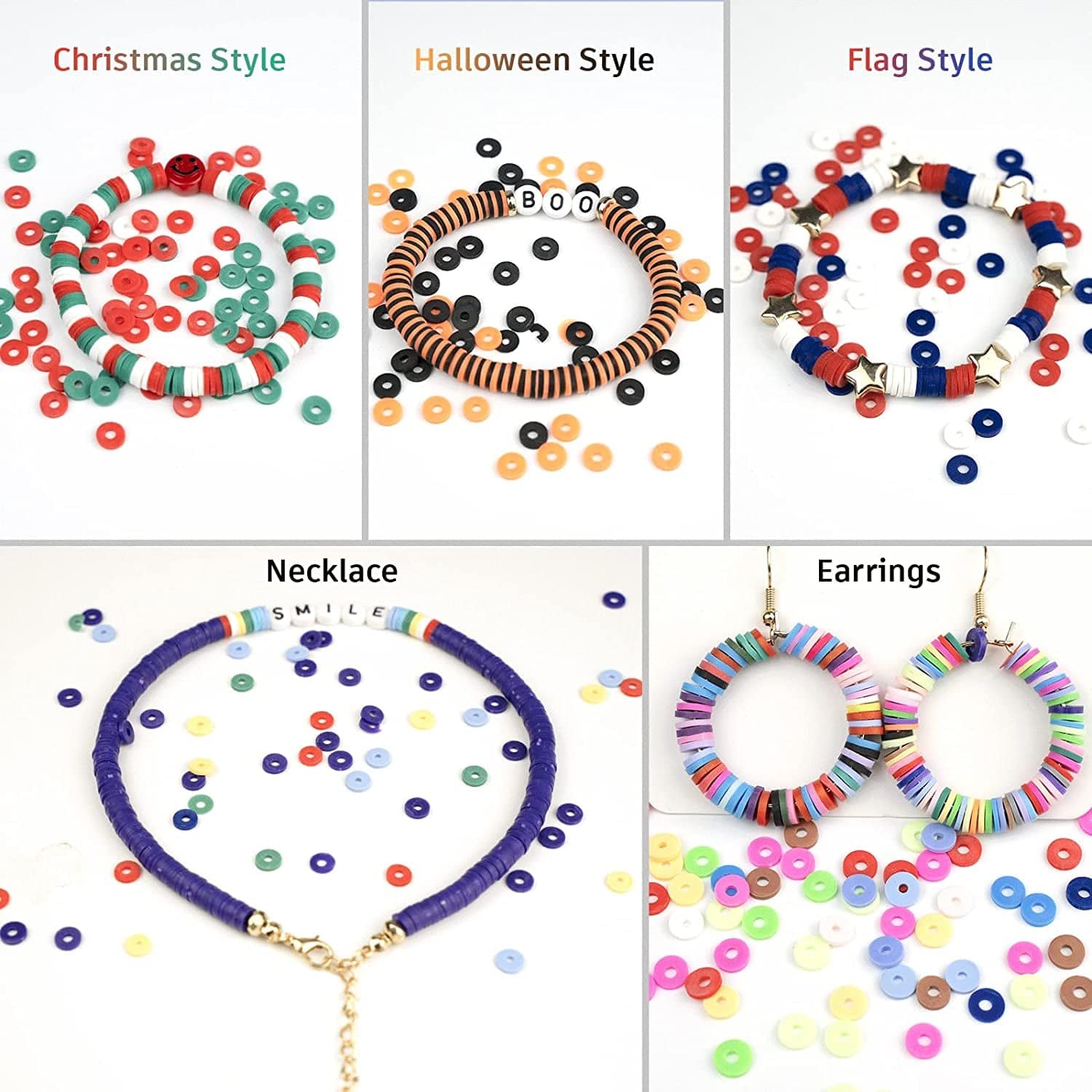 6000 Pcs Clay Beads for Bracelet Making, 24 Colors Flat round Polymer Clay Beads 6Mm Spacer Heishi Beads with Pendant Charms Kit and Elastic Strings for Jewelry Making Kit Bracelets Necklace