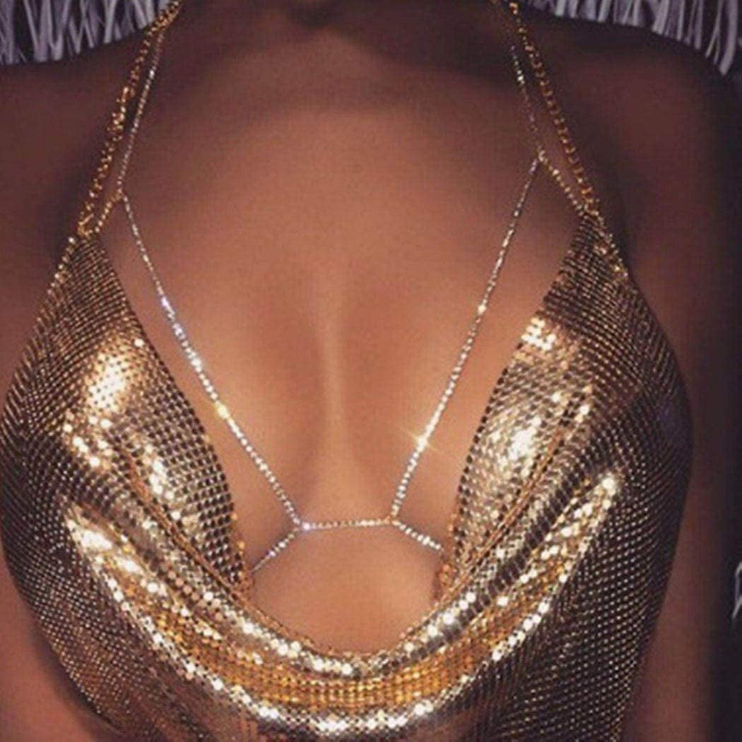 Woeoe Rhinestone Chain Bra Crystal Body Chains for Women Necklace Sexy Bikini Nightclub Body Chain Jewelry Apparel & Accessories > Jewelry > Body Jewelry Woeoe
