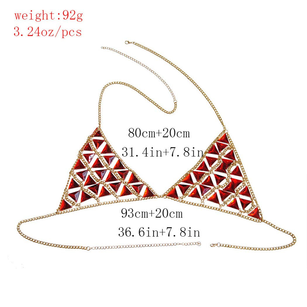 Jeweky Boho Gemstone Body Chain Red Triangle Bra Jewelry Sexy Beach Bikini Body Jewelry for Women and Girls Apparel & Accessories > Jewelry > Body Jewelry Artist Unknown