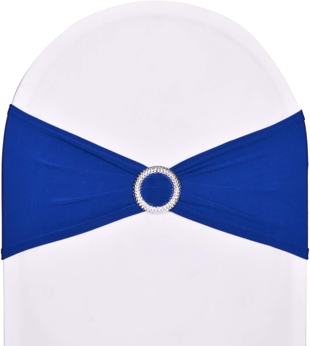 Sweeteasy 50Pcs Metallic Silver Spandex Chair Sashes, Durable Workmanship,Stretch Bows with Buckle Stretchable for Christmas Wedding Party Banquet Event Baby Shower Birthday Celebration Decoration Apparel & Accessories > Clothing Accessories > Sashes SweetEasy Royal Blue 50PCS
