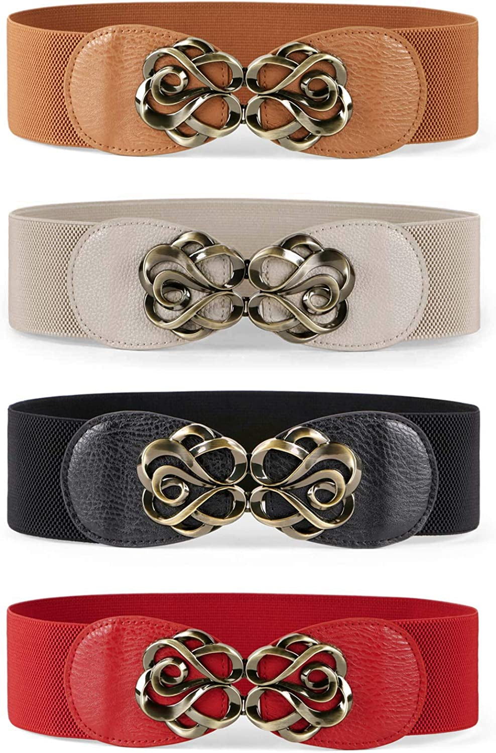 JASGOOD Women Stretchy Belt for Dresses Vintage Elastic Wide Waist Belt Apparel & Accessories > Clothing Accessories > Belts KYLIE MAX A-black+brown+deep Beige+red Suit for waist size 44"-49"