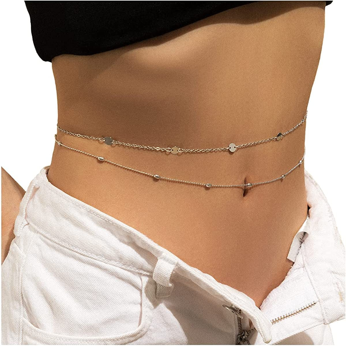 Simple Shiny Sequins Belly Chain Layered Body Chain Jewelry for Women Girls Summer Beach Bikini Accessories Apparel & Accessories > Jewelry > Body Jewelry Impurain