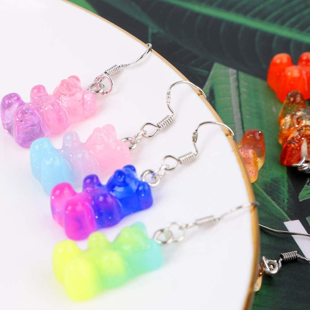 60Pcs 15 Colors Cute Bear Charm Pendants Gradient 3D Gummy DIY Resin Bear Pendants Bear Necklace Charms for Earring Bracelet Keychains DIY Jewelry Making Pendants Nail Art, for Children Girls