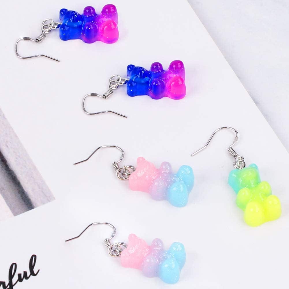 60Pcs 15 Colors Cute Bear Charm Pendants Gradient 3D Gummy DIY Resin Bear Pendants Bear Necklace Charms for Earring Bracelet Keychains DIY Jewelry Making Pendants Nail Art, for Children Girls