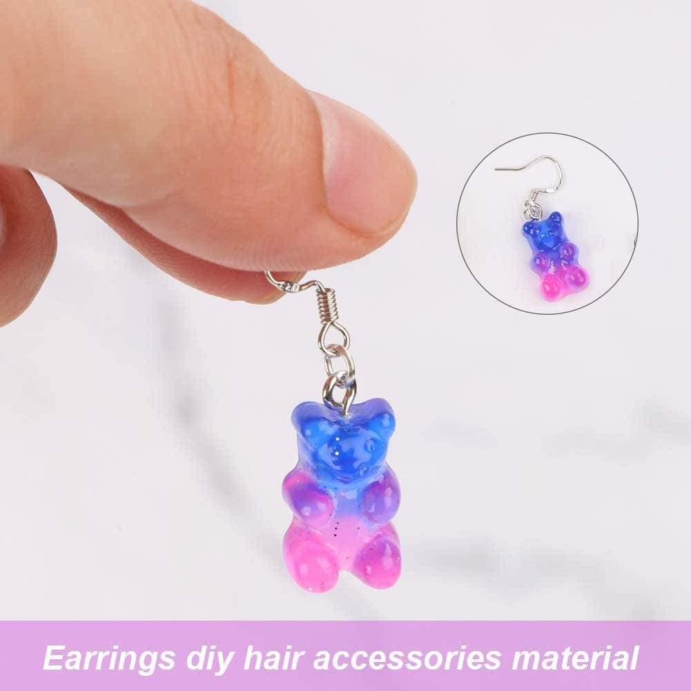 60Pcs 15 Colors Cute Bear Charm Pendants Gradient 3D Gummy DIY Resin Bear Pendants Bear Necklace Charms for Earring Bracelet Keychains DIY Jewelry Making Pendants Nail Art, for Children Girls