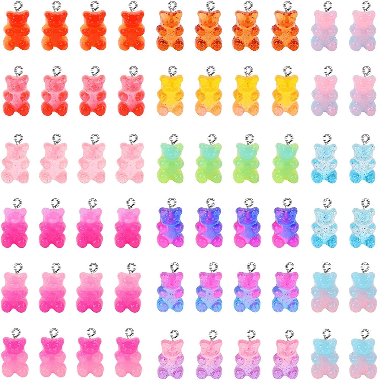 60Pcs 15 Colors Cute Bear Charm Pendants Gradient 3D Gummy DIY Resin Bear Pendants Bear Necklace Charms for Earring Bracelet Keychains DIY Jewelry Making Pendants Nail Art, for Children Girls