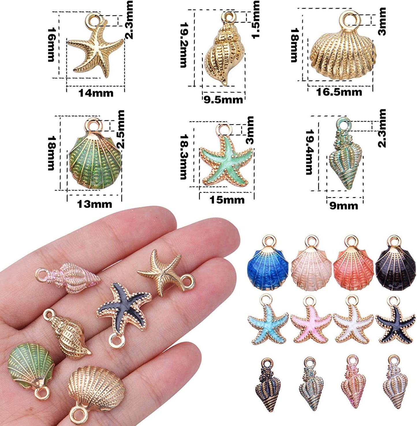 60Pcs Alloy Ocean Starfish Seashell Conch Charms Colorful Enamel Ocean Life Sea Animal Pendants Charms Craft Supplies for DIY Jewelry Making Birthday Wedding Party Favor Gifts