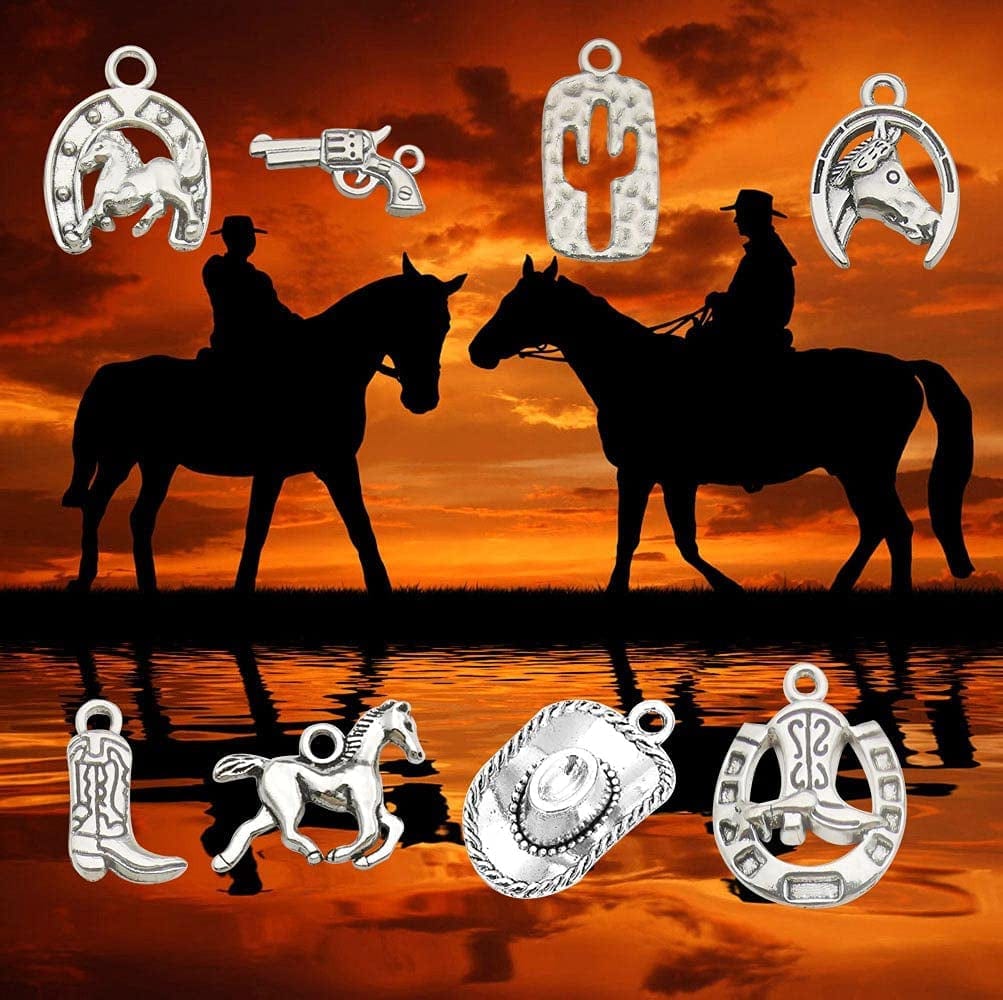 60PCS Antique Silver Western Cowboy Charms Pendants Horse Hat Cactus Cowboy Boot Charms for Bracelet Earrings Necklace Jewelry Making (10 Style, 6 of Each)Hm672