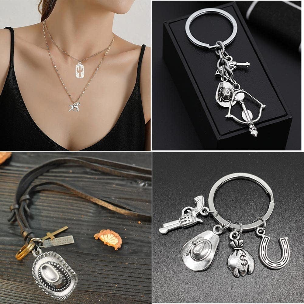 60PCS Antique Silver Western Cowboy Charms Pendants Horse Hat Cactus Cowboy Boot Charms for Bracelet Earrings Necklace Jewelry Making (10 Style, 6 of Each)Hm672