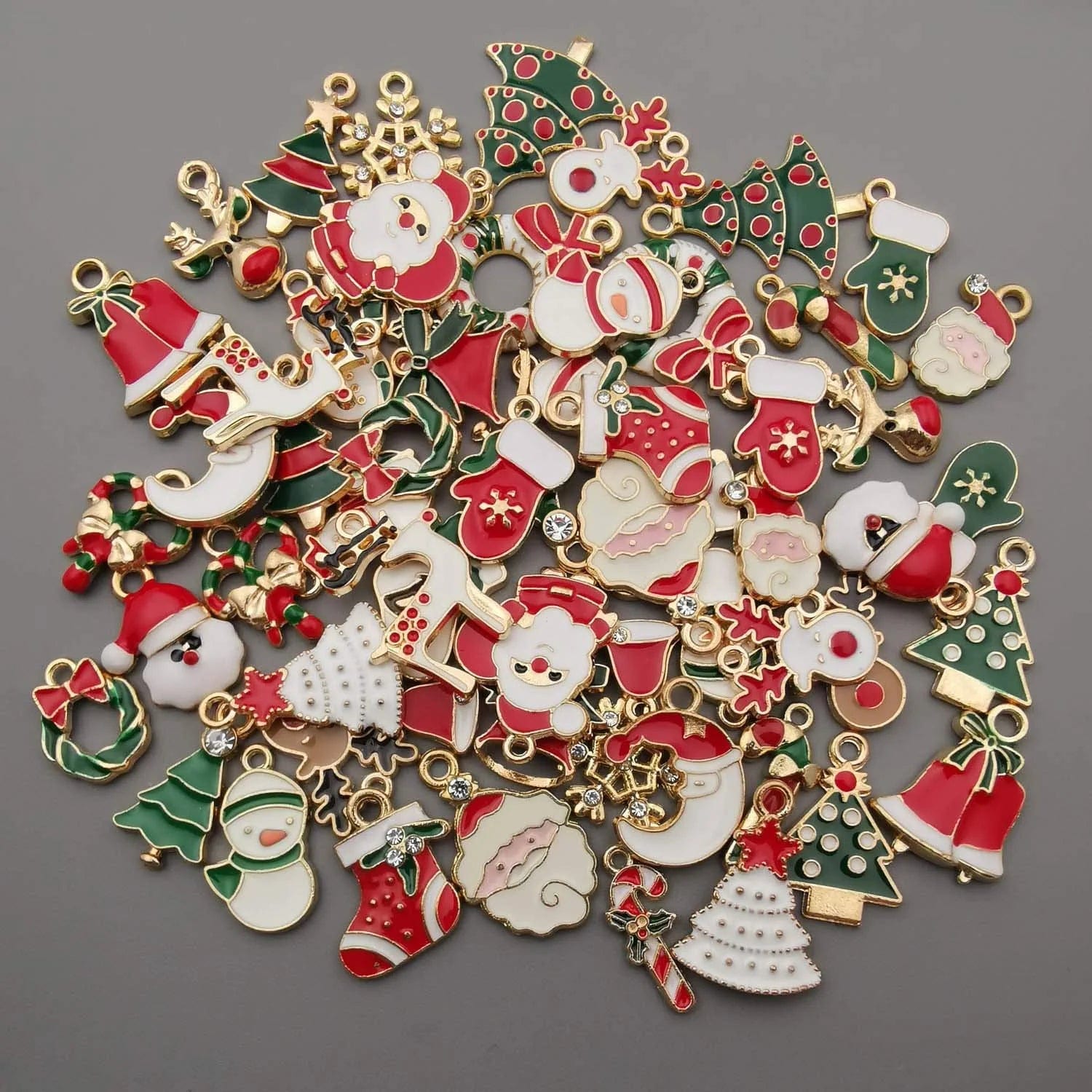 60Pcs Assorted Gold Plated Enamel Christmas Charm Pendant for DIY Jewelry Making Necklace Bracelet Earring DIY Jewelry Accessories Charms (M346)