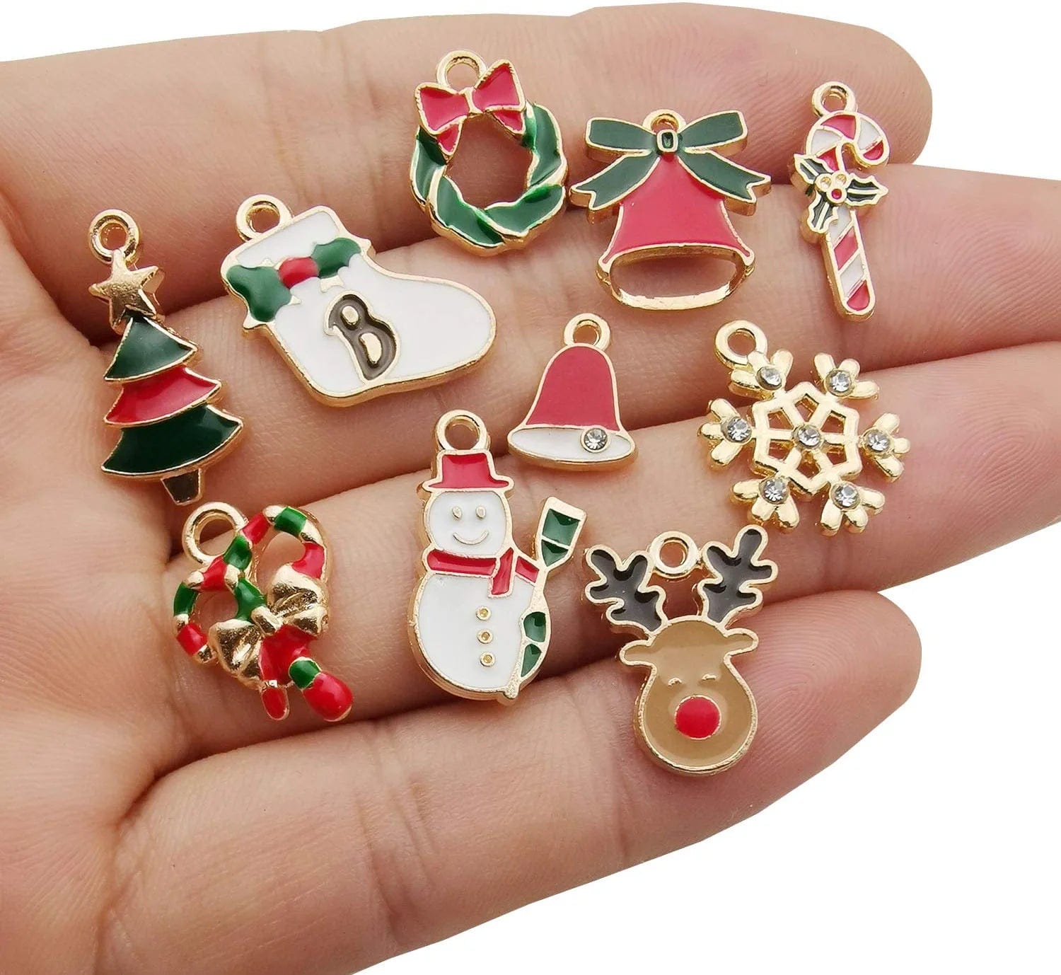 60Pcs Assorted Gold Plated Enamel Christmas Charm Pendant for DIY Jewelry Making Necklace Bracelet Earring DIY Jewelry Accessories Charms (M346)