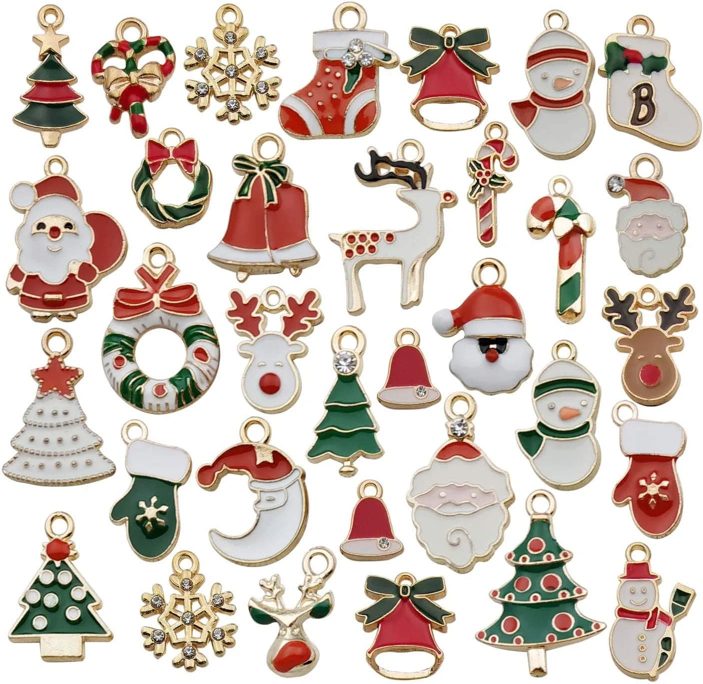 60Pcs Assorted Gold Plated Enamel Christmas Charm Pendant for DIY Jewelry Making Necklace Bracelet Earring DIY Jewelry Accessories Charms (M346) M346-60