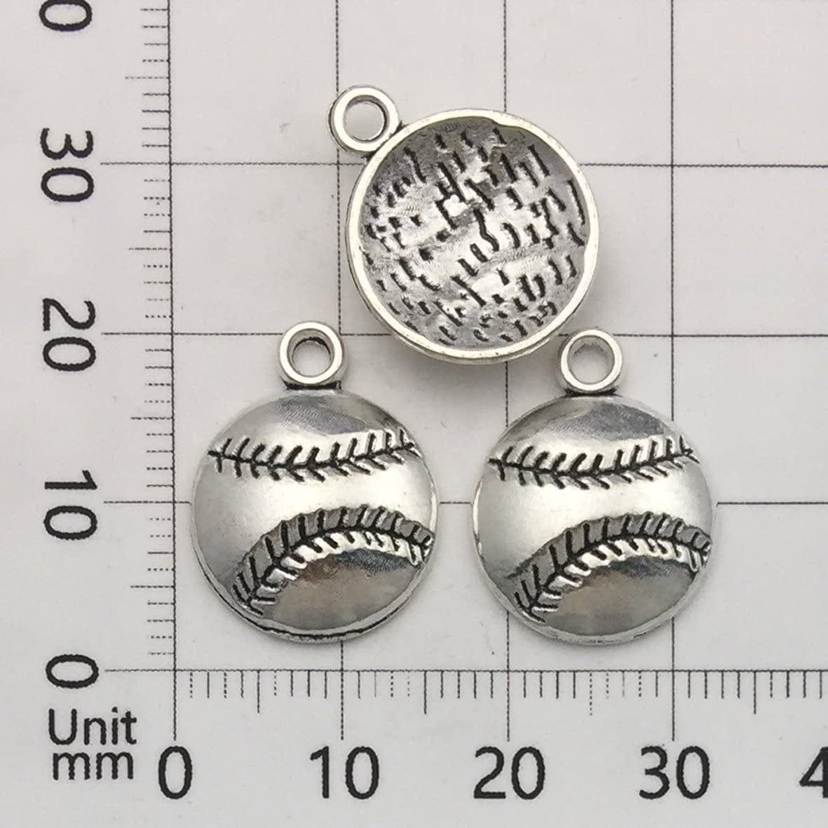 60PCS Baseball Charms Collection - Mixed Antique Silver Bat Glove Ballgame Sports Ball Softball Metal Alloy Pendants for Jewelry Making DIY Findings(Cfm130)