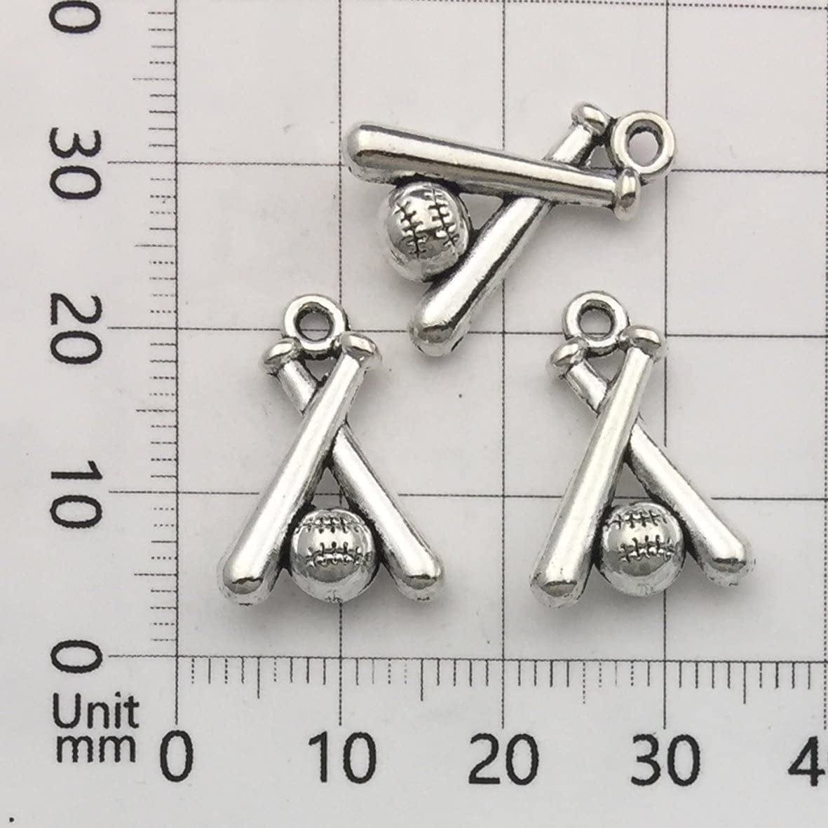 60PCS Baseball Charms Collection - Mixed Antique Silver Bat Glove Ballgame Sports Ball Softball Metal Alloy Pendants for Jewelry Making DIY Findings(Cfm130)