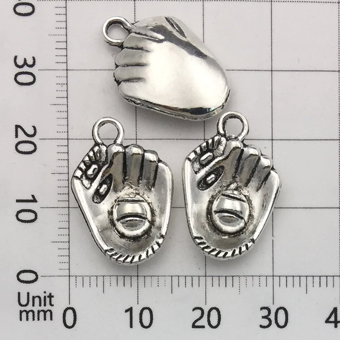 60PCS Baseball Charms Collection - Mixed Antique Silver Bat Glove Ballgame Sports Ball Softball Metal Alloy Pendants for Jewelry Making DIY Findings(Cfm130)