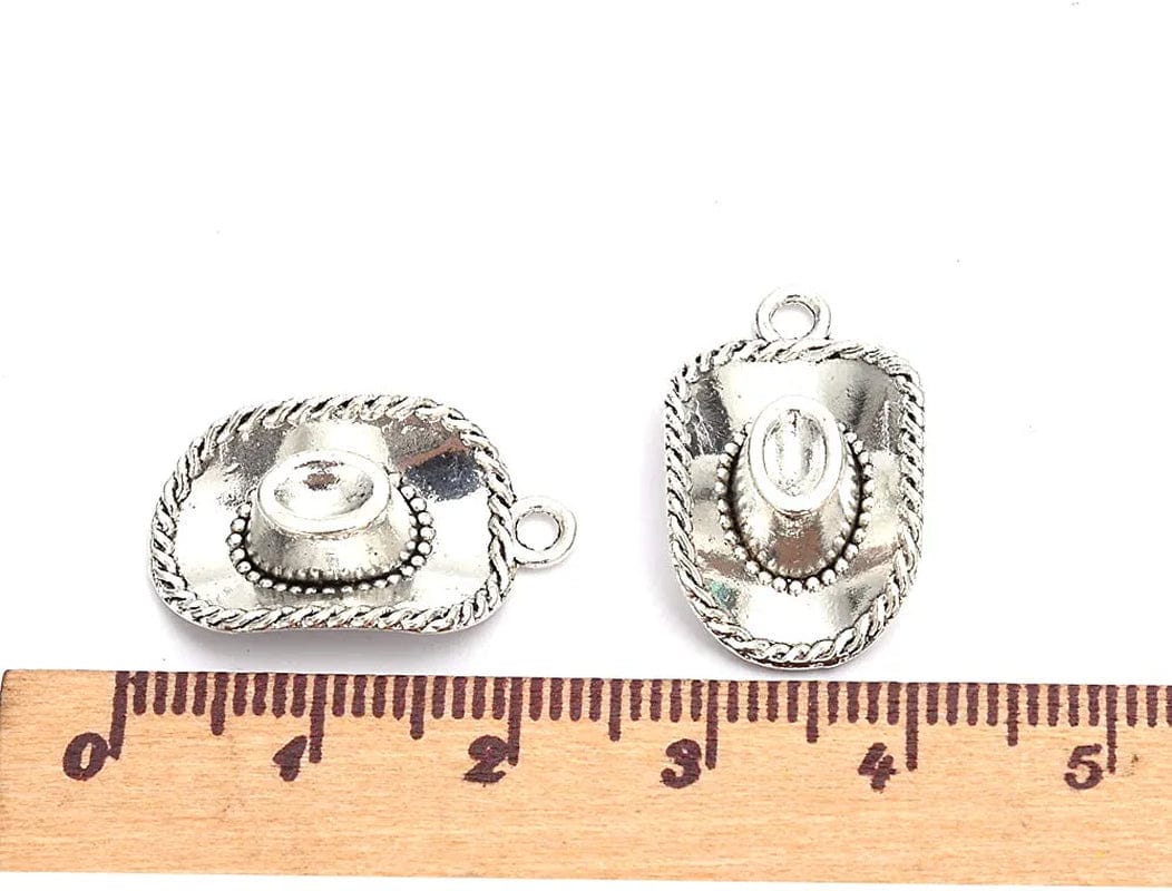 60Pcs Cowboy Hat Charms DIY Jewelry Making Pendant Fit Bracelet Necklace Vintage Antique Silver