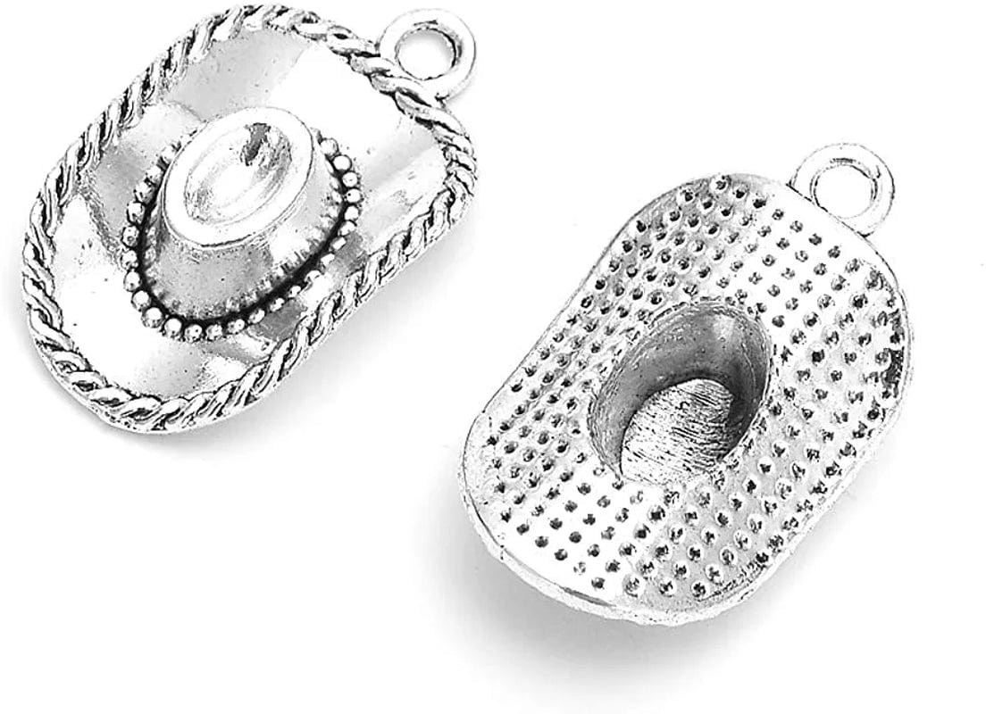 60Pcs Cowboy Hat Charms DIY Jewelry Making Pendant Fit Bracelet Necklace Vintage Antique Silver