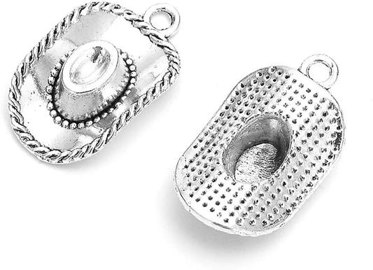60Pcs Cowboy Hat Charms DIY Jewelry Making Pendant Fit Bracelet Necklace Vintage Antique Silver