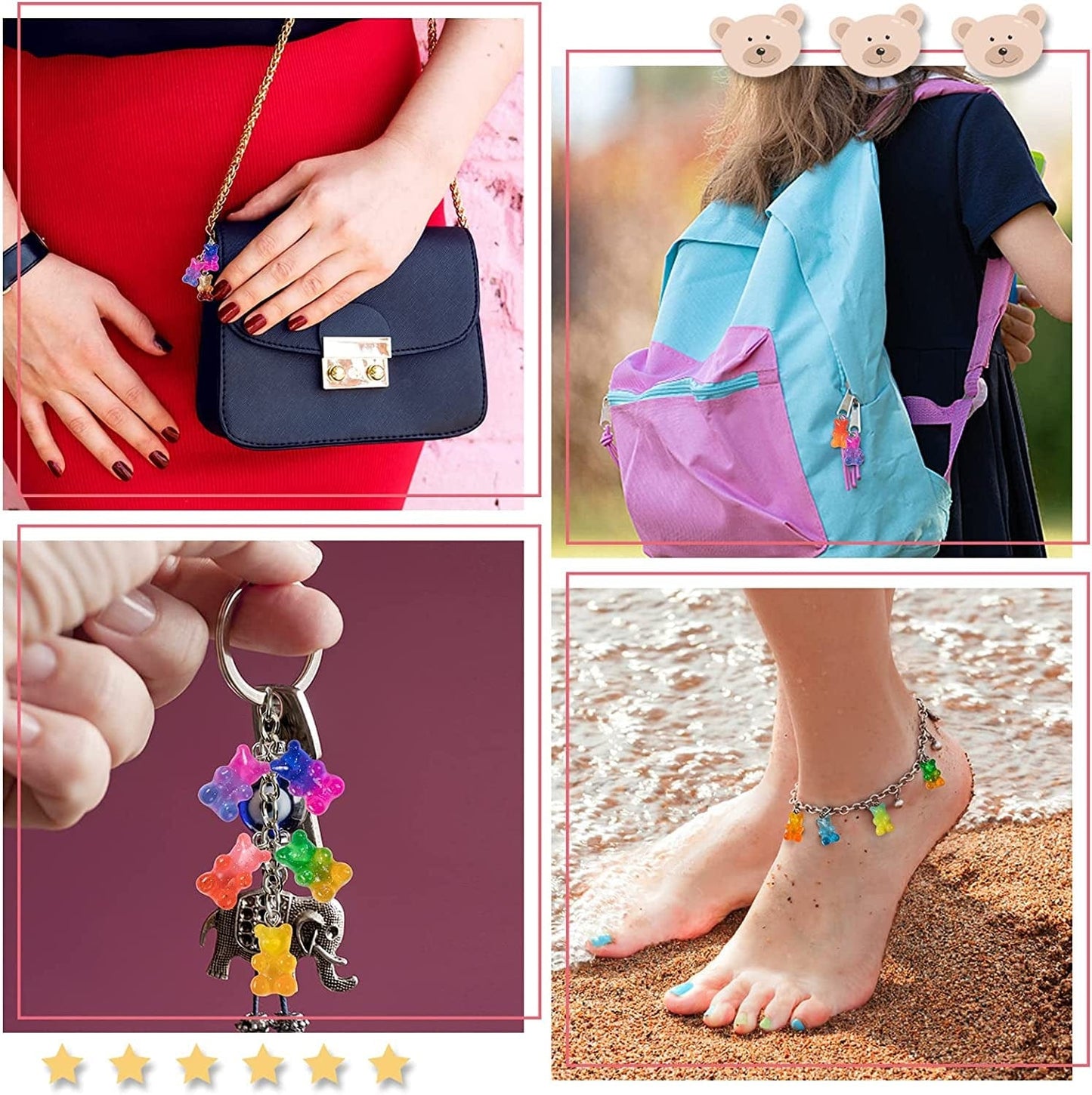 60Pcs Gradient 3D Gummy DIY Bear Charms- Resin Bear Shaped Clay Pendants in 15 Colors Earring Bracelet Nacklace DIY Jewelry Making Pendants Nail Art Accessory for Children Adults DIY Handmade Crafting