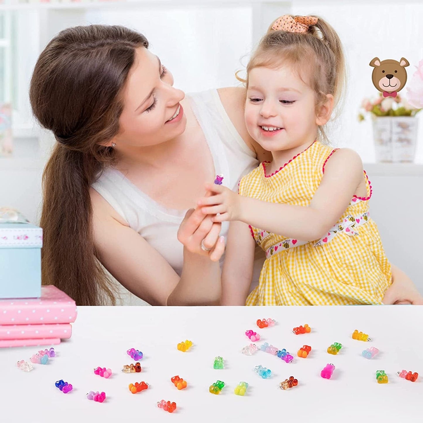 60Pcs Gradient 3D Gummy DIY Bear Charms- Resin Bear Shaped Clay Pendants in 15 Colors Earring Bracelet Nacklace DIY Jewelry Making Pendants Nail Art Accessory for Children Adults DIY Handmade Crafting